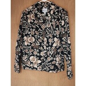 The Tog Shop Womens Jacket Size Large Floral Design Black Gold Long Sleeve